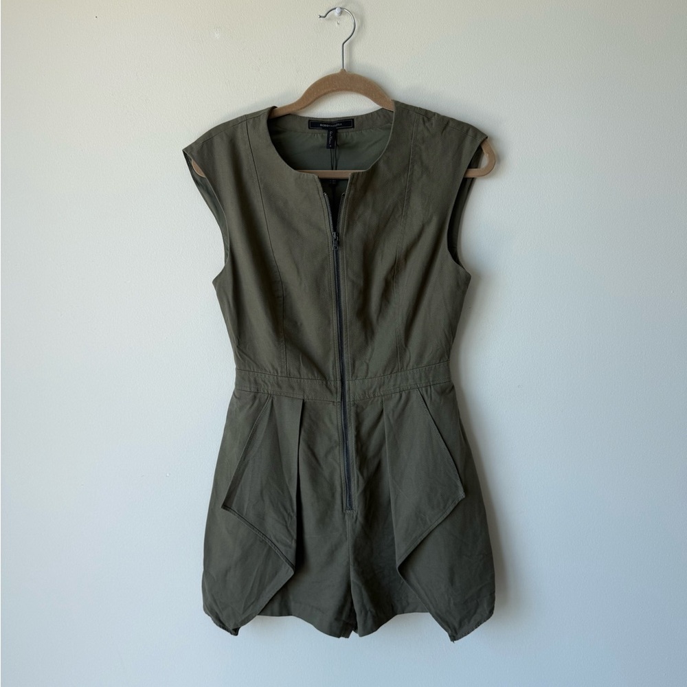 BCBGMaxAzria Olive Green Romper with Zip Detail